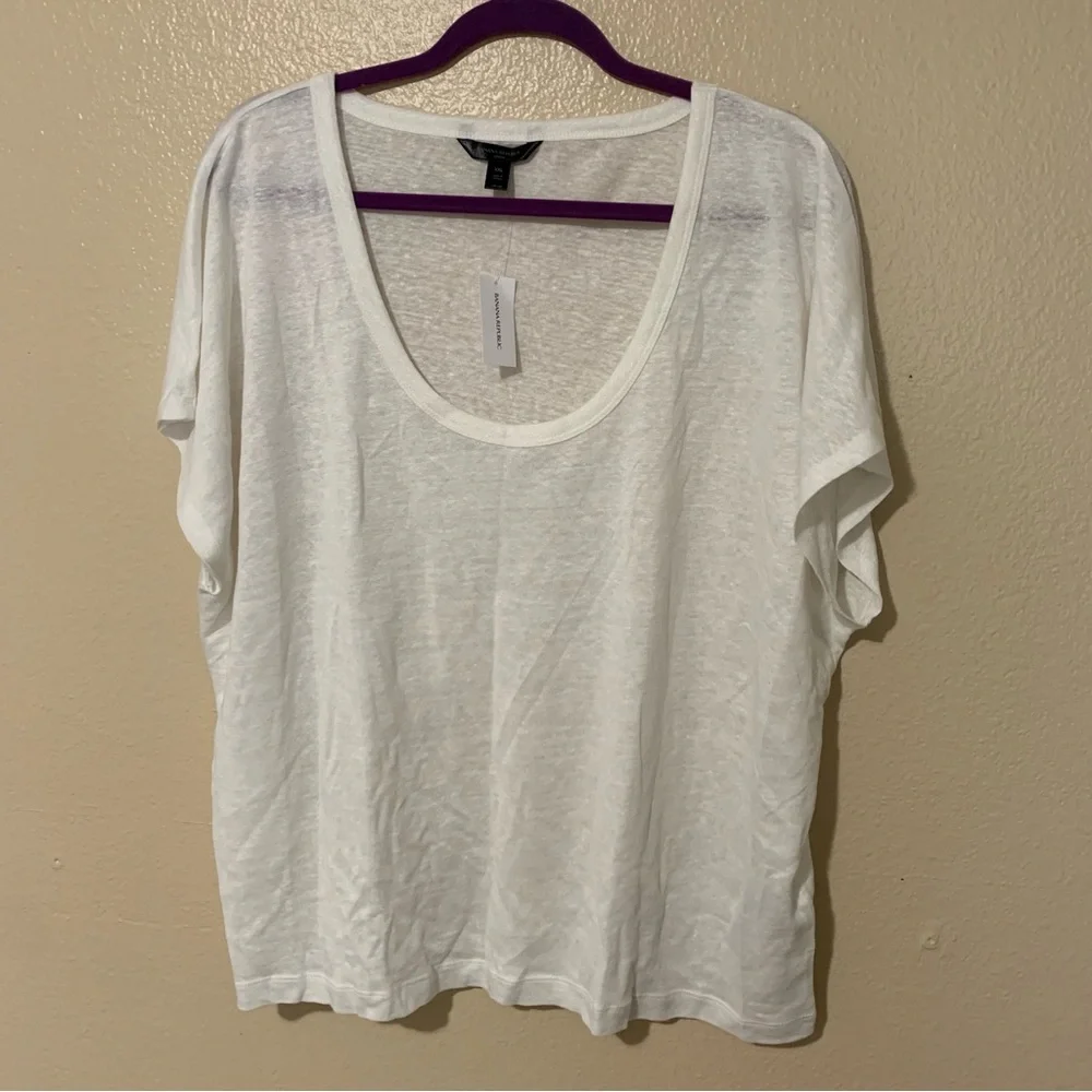 NWT Banana Republic 100% Linen White Tee T-Shirt Women’s Size XXL - Picture 2 of 12